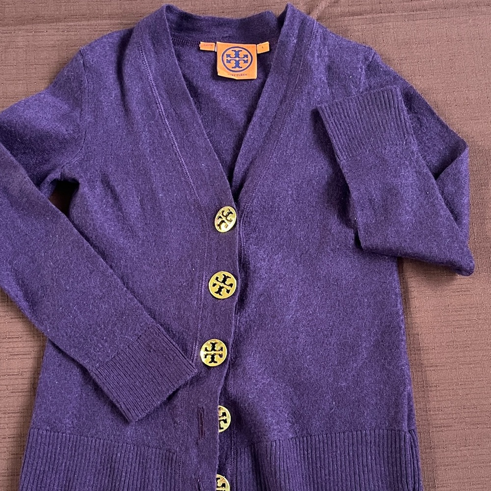 Tory Burch Purple Cardigan with Gold Accents